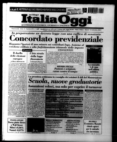 Italia oggi : quotidiano di economia finanza e politica